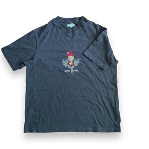 Banks Journal Vintage Black Embroidered Parrot Hibiscus Decal Crewneck Tee Large